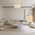 Light Cream Modern Living Dining Room Interior With Chandelier Sofa And Floor to Ceiling Window