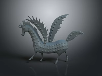 Gray Mythical Horse Sculpture With Spiked Wings And Textured Body 3d model