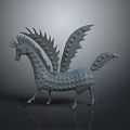 Gray Mythical Horse Sculpture With Spiked Wings And Textured Body