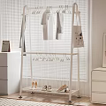 White Clothes Rack With Hanging Clothes Scarf Canvas Bag Lower Hooks And Shoes