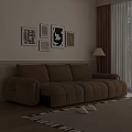 Large Brown Multi Seat Sofa In Living Room With Decorative Paintings And Floor Lamp