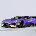 Purple Race Car With Yellow Accents And Goodyear Logo Streamlined Body Design