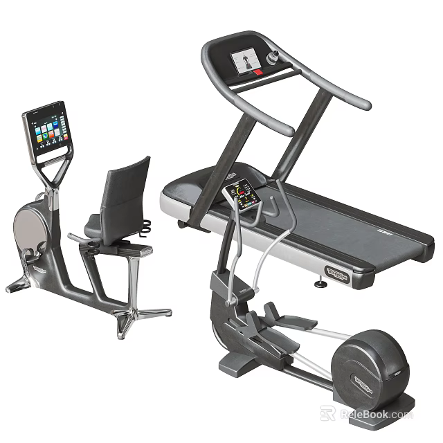 Fitness Sports Equipment With Recumbent Bike Treadmill And Rowing Machine 3d model 