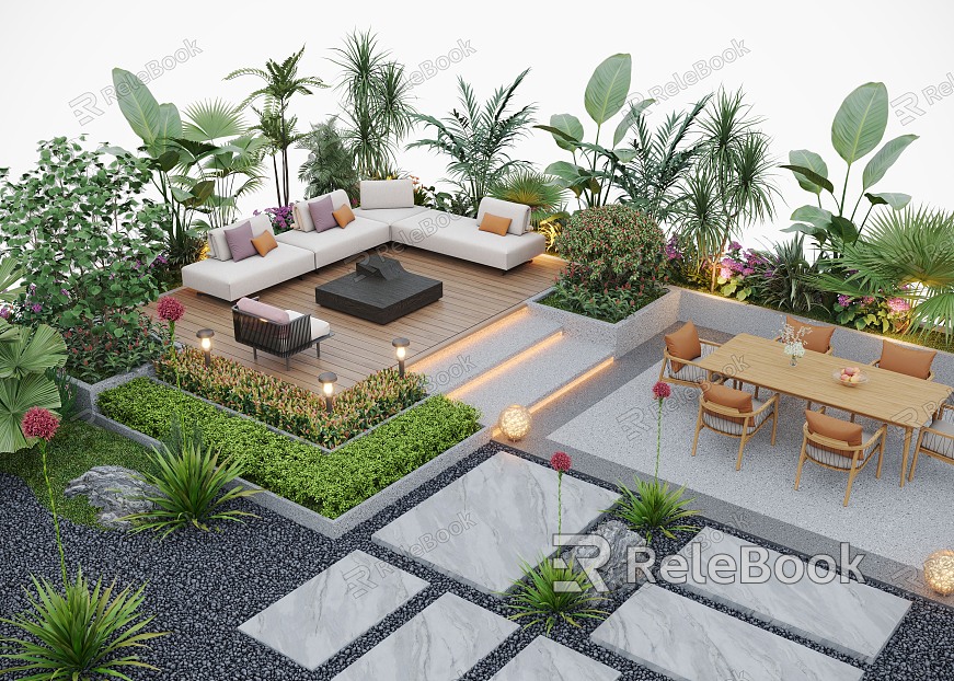 Courtyard landscape outdoor sofa flower pool landscape plants outdoor lighting model