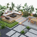 Elegant Patio Garden Design with Wooden Deck Seating Dining Area Green Plants and Stone Pathway