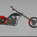 Custom Chopper Motorcycle With Red And Black Body Long Handlebars Metallic Surface And Red Rims
