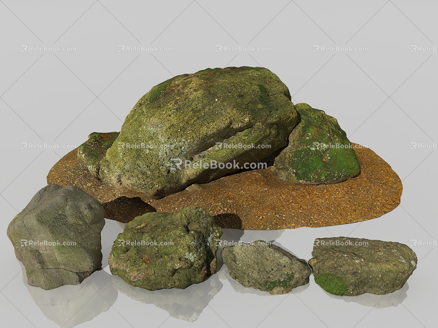 Stone Rock Cliff Stone Ground Moss Stone Gobi Desert Pavement Stone Pile Sand Stone Shaped Stone 3d model