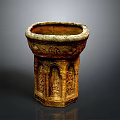 Ancient Terracotta Sculpture Carving With Intricate Relief Designs And Decorative Base