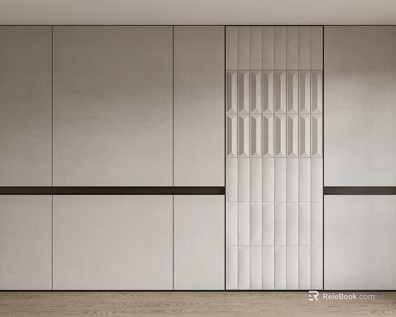 Modern Elegant Bedroom Accent Wall With Gray Geometric Pattern Panel Design 3d model