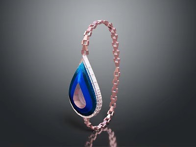 Elegant Rose Gold Bracelet With Chain Design And Blue Teardrop Gemstone Diamond Inlay 3d model