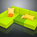 Vibrant Green L Shaped Sofa With Orange Yellow Pillows And Checkered Blanket
