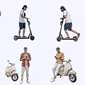 People Riding Electric Scooters And Standing With Electric Mopeds Using Phones
