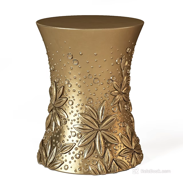 Elegant Dining Table Showcasing Golden Vase With Intricate Floral Patterns And Bubble Decorations 3d model 