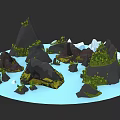Stylized Micro Terrain Model Featuring Rocks Green Vegetation And Water Surface 3d model