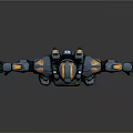 Police Mech With Blue Orange Armor POLICE Logo Arms Outstretched Standing