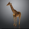 Giraffe Model With Orange Brown Spotted Pattern Standing On Dark Background With Shiny Reflection