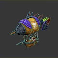 Vibrant Colorful Airship Model With Orange Purple Blue Decorative Elements And Basket Base