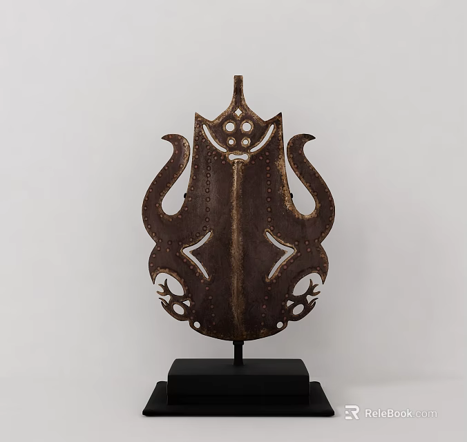 Intricately Carved Decorative Ornament Sculpture Set With Openwork Patterns On Black Stand 3d model 