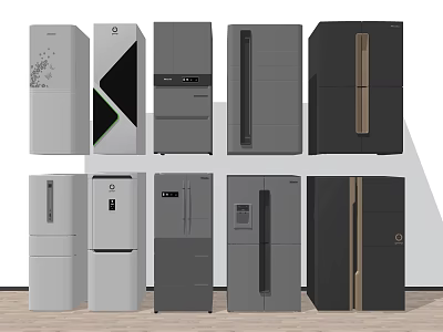 Various Styles Refrigerators and Freezers with Modern White Gray Black Designs for Home Kitchen 3d model