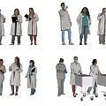 Group Of Diverse Medical Staff In Various Poses And Outfits