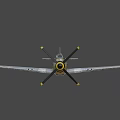 Silver Fighter Aircraft With Yellow Black Checkered Nose Blue Star Emblem On Wings And Propeller