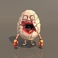 Cracked Egg Shaped Creature With Big Eyes Open Mouth Red Interior And Orange Limbs