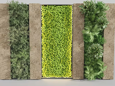 Green Living Plant Wall Design With Lush Foliage And Natural Stone Borders 3d model