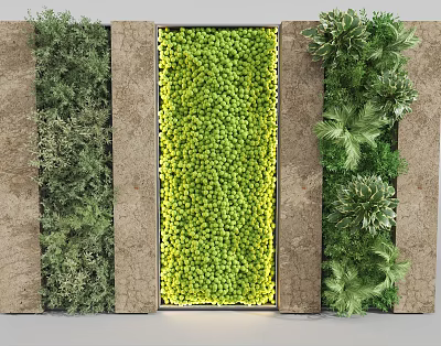 Green Living Plant Wall Design With Lush Foliage And Natural Stone Borders 3d model
