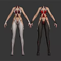 Futuristic Body Suits In Silver And Black With Red Accents On Mannequins