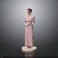 Woman In Pink Long Dress With Headscarf And White Gloves Standing On White Base
