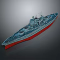 Detailed 3D Military Warship Model With Gray Hull Red Bottom And Deck Equipment