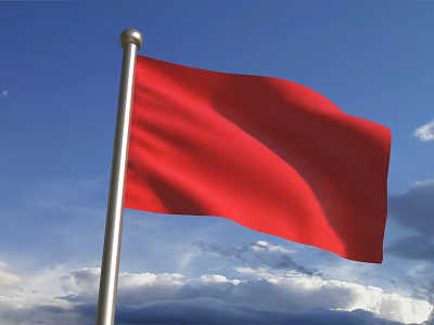 Red Flag Waving In Clear Blue Sky With White Clouds Background 3d model