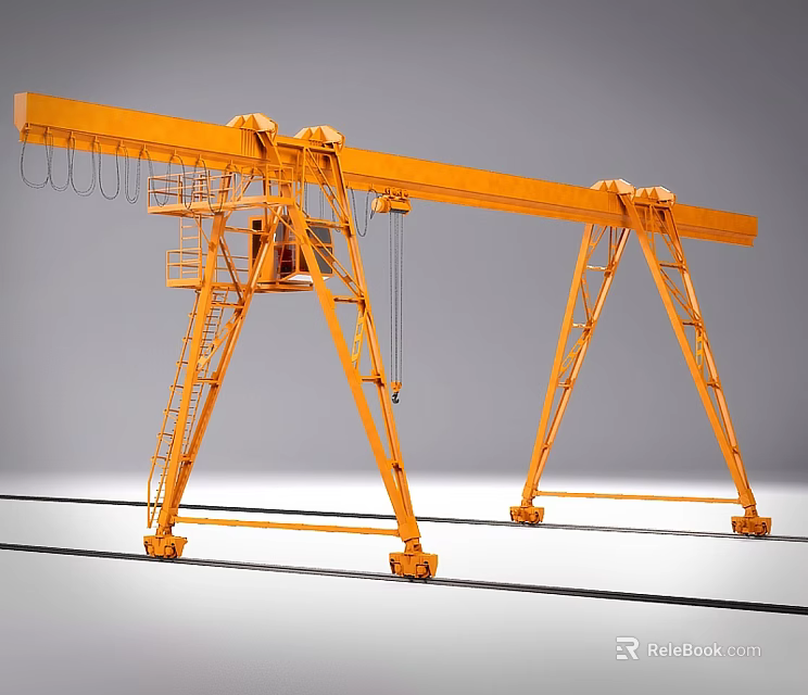 Yellow Rail Mounted Gantry Crane With Double Girder For Heavy Duty Industrial Lifting 3d model 