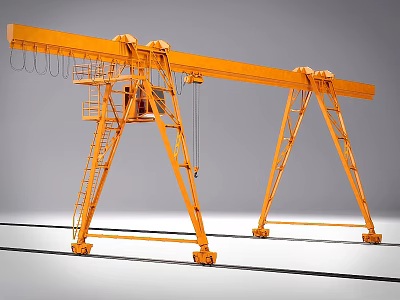 Yellow Rail Mounted Gantry Crane With Double Girder For Heavy Duty Industrial Lifting 3d model