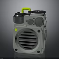 Light Green Portable Speaker With Yellow Handle Top Knob And Front Grille