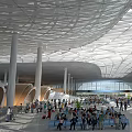 Modern Station Interior With Spacious Design Unique Grid Roof And Crowded Passengers