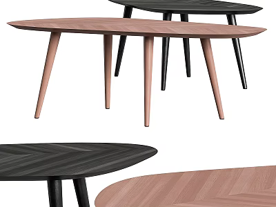 Modern Wooden Coffee Tables With Herringbone Pattern Top And Sleek Slim Legs 3d model