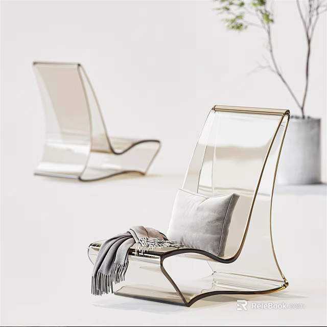 Modern Transparent Acrylic Lounge Chair With White Cushion And Gray Throw Blanket Minimalist Interior Setting 3d model 