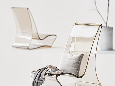 Modern Transparent Acrylic Lounge Chair With White Cushion And Gray Throw Blanket Minimalist Interior Setting 3d model
