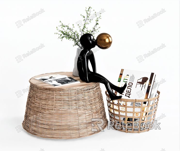 Nordic Coffee Table Side Table Corner Table Low Table Rattan Side Table Bamboo Side Table Vase Ornaments Bamboo Basket Bamboo Basket Dirty Clothes Basket model