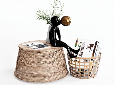 Nordic Coffee Table Side Table Corner Table Low Table Rattan Side Table Bamboo Side Table Vase Ornaments Bamboo Basket Bamboo Basket Dirty Clothes Basket model