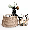 Nordic Coffee Table Side Table Corner Table Low Table Rattan Side Table Bamboo Side Table Vase Ornaments Bamboo Basket Bamboo Basket Dirty Clothes Basket 3d model