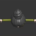 Playful Female Cartoon Character With Green Dress Gray Bun And Outstretched Arms On Dark Background 3d model