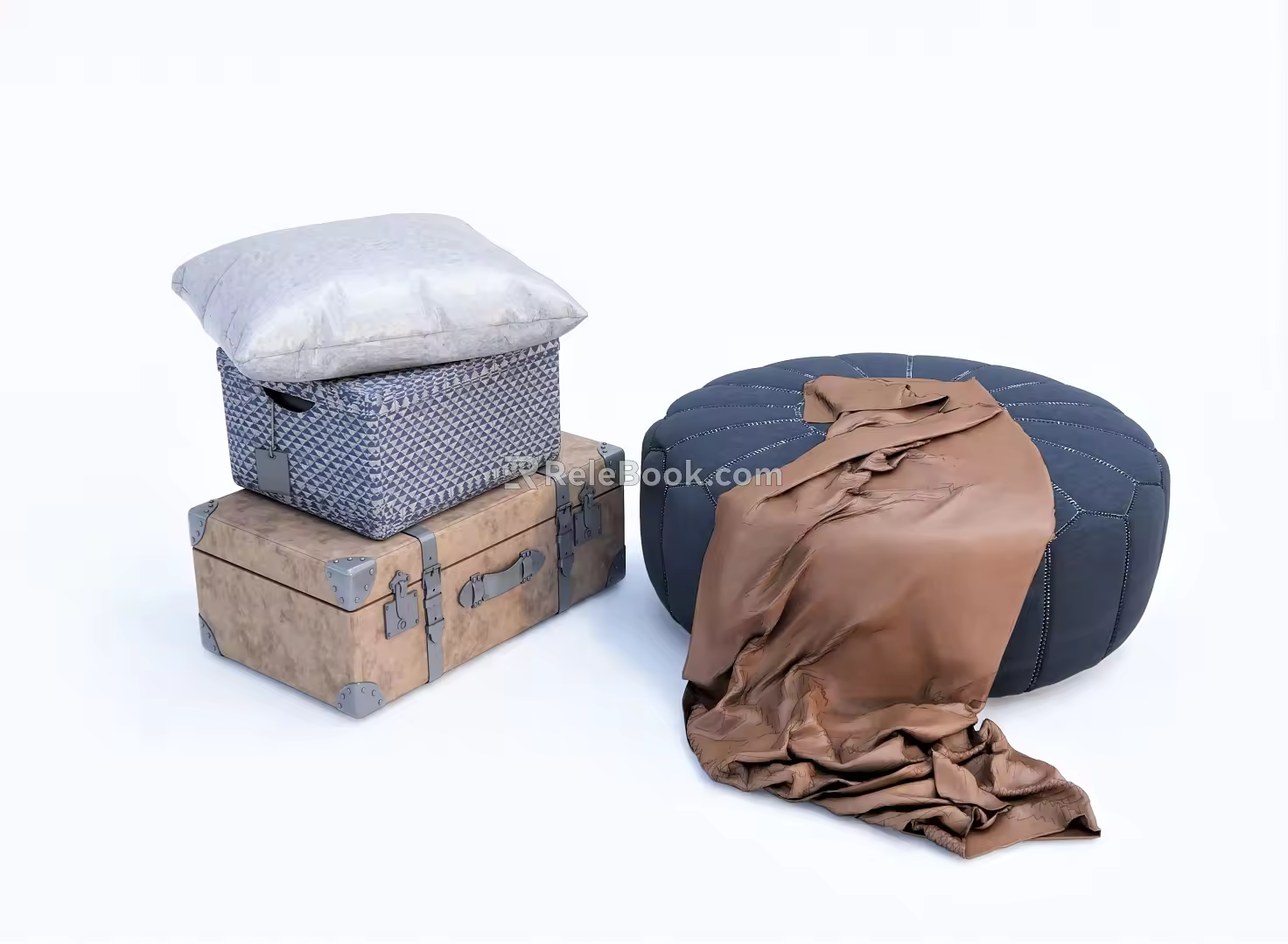 Modern Box Lazy Sofa Round Sofa Stool Low Stool Blanket Pillow Box Luggage Cloth Blanket 3d model