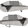 Modern Sectional Sofa Light Gray Upholstery Chevron Pillows Fringed Throw Curved Design Black Metal Legs
