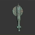 Ancient Bronze Animal Sculpture With Greenish Patina Standing On Cylindrical Pedestal Base
