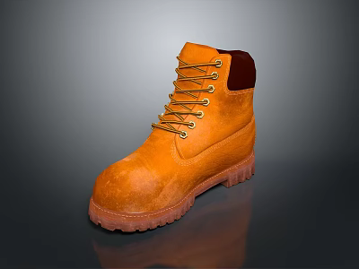 Stylish Orange Leather Work Boots With Lace Up Design And Sturdy Sole 3d model