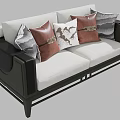 Modern Two-Seater Sofa with White Cushion Black Frame and Decorative Pillows 3d model