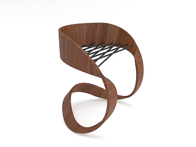 Modern Wooden Leisure Chair With Curved Frame And Black Slatted Seat Design 3d model