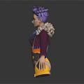 3D Fantasy Character With Purple Hair Fur Collar Metal Arm Guards And Outstretched Pose